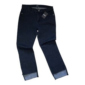 NWT DKNY Cropped Jeans Raw Hem Able To Cuff Mid-Rise Jeans Black Size 10